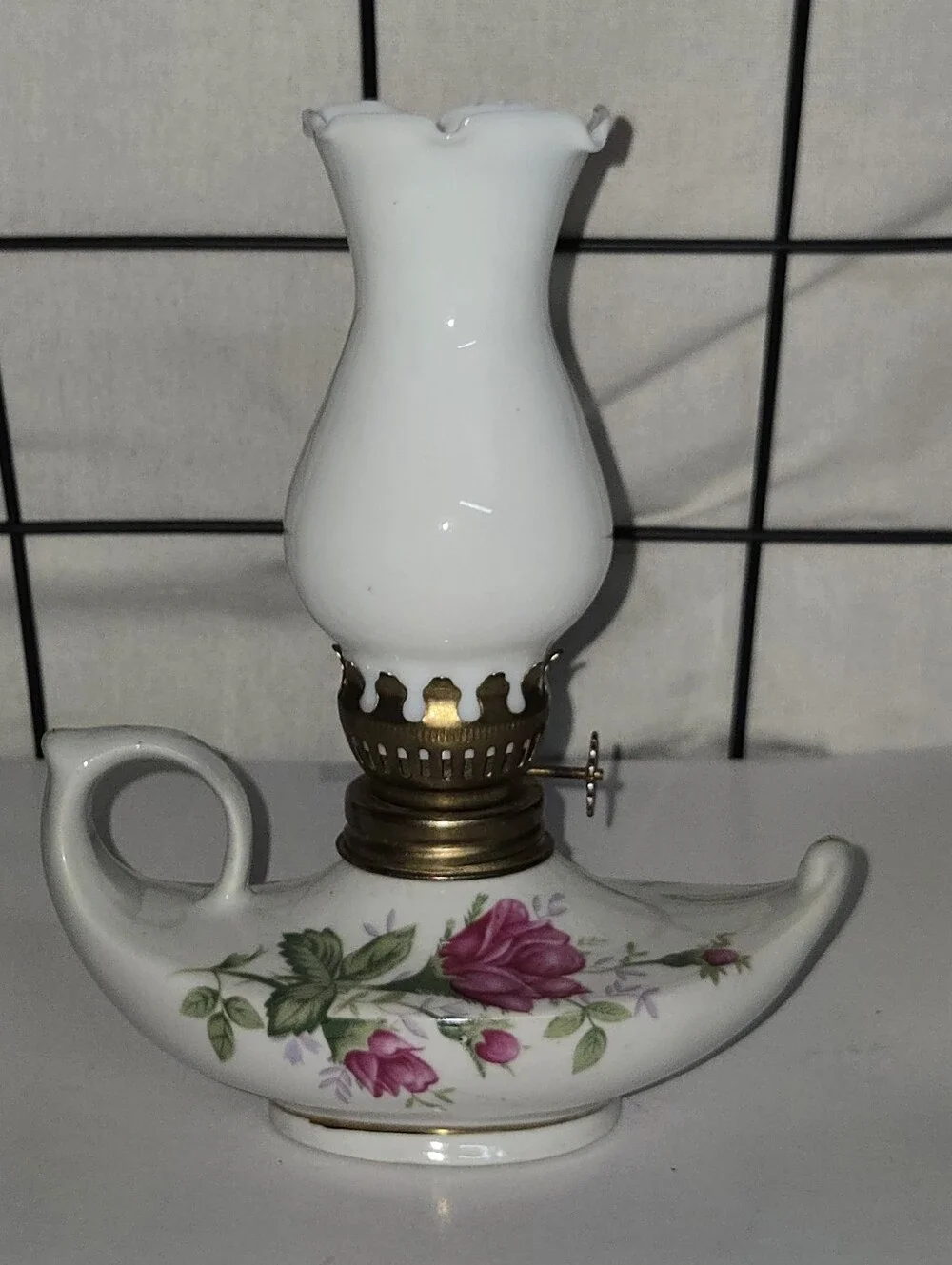 Vintage Miniature White Porcelain  Genie Oil Lamp